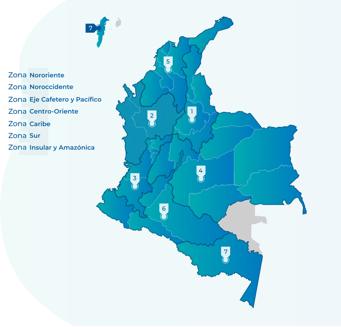 Mapa de colombia con la cobertura de Imbera